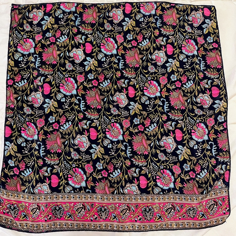 Silky Navy & Magenta Floral Bandana